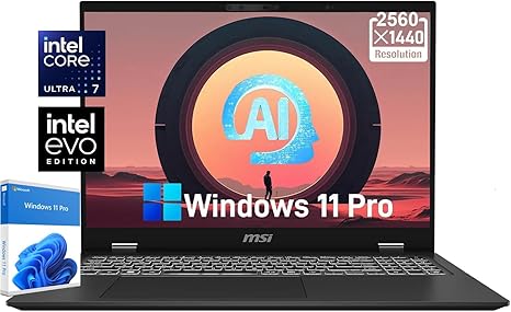 MSI Prestige 16 AI Evo Laptop - 16" QHD+ Display, Intel Ultra 7-155H ARC Graphics, 32 GB DDR5, 1 TB SSD, Wi-Fi 7, Ultra-Slim, Backlit KB, Win 11 Pro