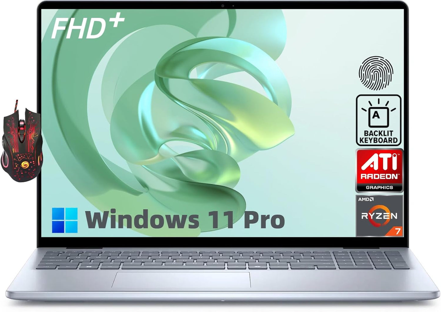 Dell Inspiron 16 Business Laptop - Win 11 Pro & Microsoft Office | 16" FHD+ Display | AMD Ryzen 7-8840U | WiFi 6E | Backlit Keyboard | Finger Printer | 64GB DDR5 + 4TB SSD | with External CD/DVD Drive