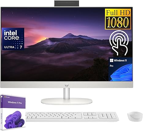HP 27" Full HD Touchscreen All-in-One Desktop - Intel Core Ultra 7 155U, 64GB DDR5 RAM, 4TB SSD, Wireless KB & Mouse, Adjustable Angle, Windows 11 Pro, w/mewhaul Office Lifetime License