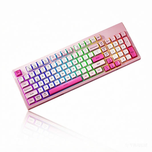 Aoyrel K500F Tri-Mode Wireless Mechanical Keyboard, 98-Key Layout, Ergonomic Design, RGB Backlit with Side Lights, Bluetooth 5.0/2.4GHz/USB-C, Volume Knob, Pink Mixed Keycaps