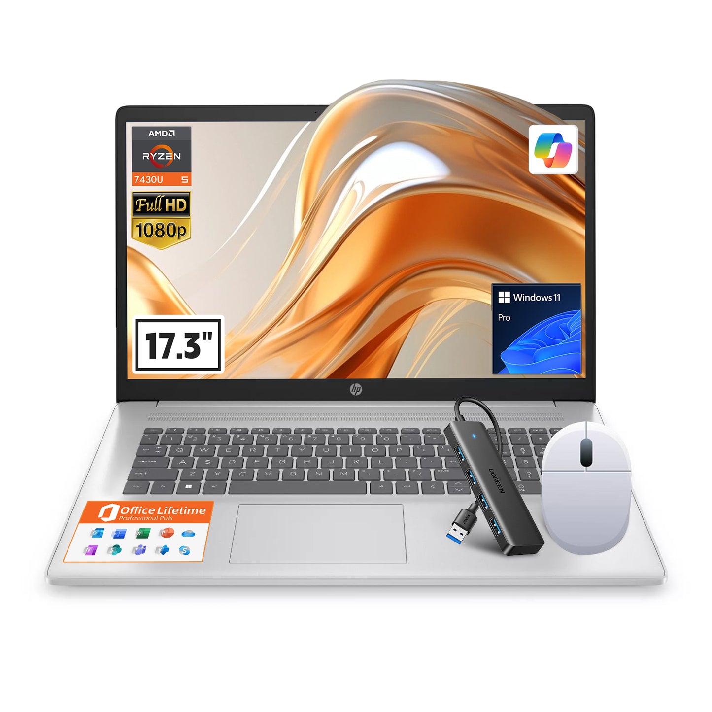 HP 2025 17 inch Laptop Business, 17.3" IPS FHD Display, AMD Ryzen 5 (Beats i7-1165G7), Ms Office Lifetime, Win 11 Pro, AI Copilot, w/Accessory, Numeric Keypad, WiFi 6 (64GB RAM + 2TB SSD)