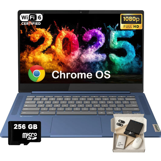 Lenovo IdeaPad Slim 3 Chromebook - 14'' Full HD (1920 x 1080) Display • 8-Core MediaTek Kompanio 520 CPU • 4GB RAM • 64GB eMMC & 256GB Micro SD Card • Wi-Fi 6 • for Business Student • Chrome OS • Blue(Renewed)